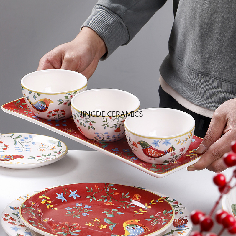 1pc European Ceramic Red Flowe - Dim Sum Basket ulasan dan harga